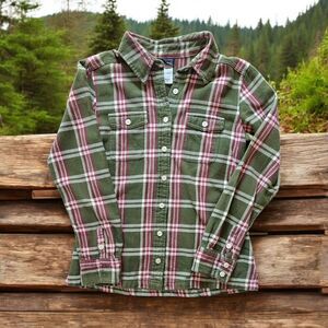 PATAGONIA Green Flannel Plaid Button Up Shirt Organic Cotton Size 2 Gorpcore
